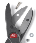 Close-up of Workhorse 14 Inch Aluminum Snips For Circle And Straight Cuts with replaceable steel blade and fixings.