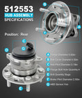 Rear Wheel Bearing Hub Assembly 2 Piece Set With ABS And 5 Lugs Direct Fit For Hyundai Sonata 2015 To 2019