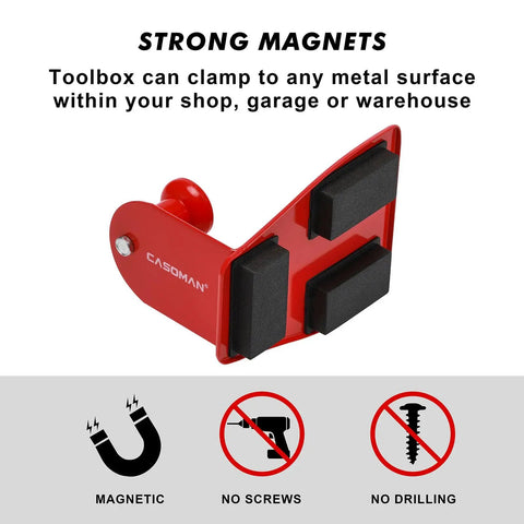 Red Magnetic Toolbox Shelf Set For Any Metal Surface, strong magnets, cushioned pads, no screws needed, heavy gauge steel