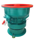 Pro Tech 60 Liter Electric Vibratory Tumbler, green metal with orange rim, designed for wet dry polishing of various materials.