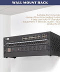 Foldable 12 Inch Depth Open Frame Server Rack for Wall Mount with 1U Panel, black, holding shallow IT gear, no assembly.