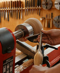 Wood lathe in use with Game Changing Wood Lathe Spindle Extender With 1 X 8 Tpi Thread, Drops Right In For A Smooth 3 Inch Reach.