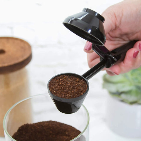 EZ Scoop Coffee Scooper And Funnel For Reusable K Cup Pods, Two Tablespoon Capacity, Mess Free Scoop And Dispense in use