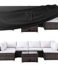 All Weather Outdoor Furniture Cover Waterproof Heavy Duty 600D Built To Last 108 Inch Long 82 Inch Wide Approximately 28 Inch High Fits Most Patio Tables Benches Chairs Dining Sets 6 To 8 Person Sofas And 8 To 12 Chairs covering rattan sectional sofa set