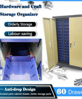 60 Drawer Parts Cabinet Nut And Bolt Organizer Lockable Metal Bin Cabinet With Partitions Labels And Doors for hardware storage