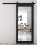 Dope Mirrored Glass Sliding Barn Door In Black MDF With Hardware Kit And Door Handle Ready To Hang Pre Finished 36 In By 84 In Interior Door With Full Size Mirror Panel For Closets Bathrooms Pantries Laundry Rooms And Bedrooms