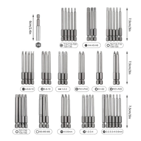 50 Piece Screwdriver Bit Set With Case And Extra Long Magnetic Driver Kit For Drill And Screwdriver Pro Grade Heavy Duty Includes Various Bits