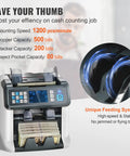 Multi Currency Money Counter With Counterfeit Detection And Sorter, Printer Enabled, display showing 1200 pcs/min speed