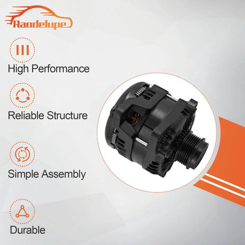 Heavy Duty 330 Amp High Output Alternator Fits Ford F150 Pickup With 5.0L And 3.3L Engines 2011 To 2020, close-up view of aluminum structure.
