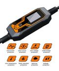 Rock Solid Heavy Duty Portable Type 1 J1772 EV Charger With Five Meter Cord 7 Kilowatt 32 Amp Level 2 EVSE showing control module with safety features.