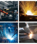 Pro Grade Rugged Robotic Welding Arm For Generator Shell Fabrication with welder igniting sparks in industrial setting.