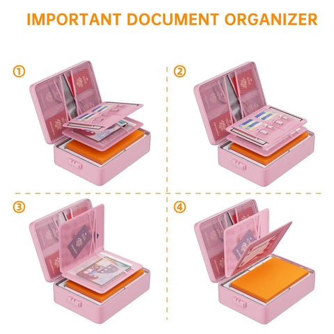 Beefed Up Heatproof Document Safe With Lock And Insulated 5200F Fireproof Waterproof Box Eight Layer Portable Organizer open views