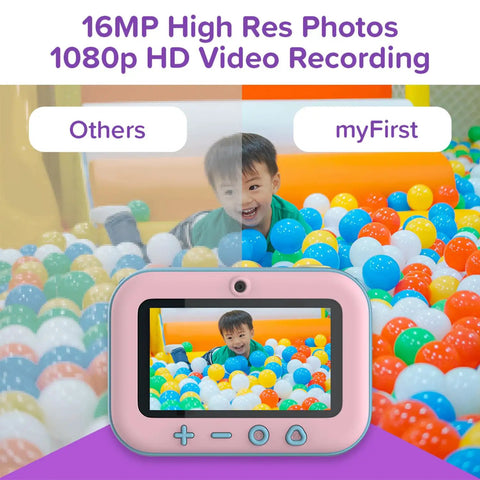 Kids Instant Print Camera Insta 20 Hybrid Digital And Instant Photo Printer For Ages 4 To 12, pink plastic camera with 16MP photo and 1080p video display