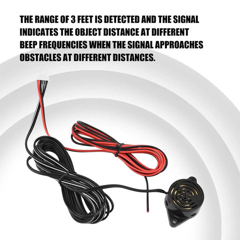 360 Degree Parking Sensor System No Drill Installation With Buzzer Alert wiring harness and sensor in black and red cables