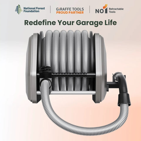 Front view of Retractable Vacuum Hose Reel With 30Ft Hose Extension, Wall Mount, 1-1/4 Inch No Kink Replaceable Hose For 32mm Wet Dry Vacuums