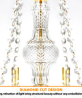 Close-up of diamond cut design on Gold Color Luxurious Crystal Chandelier With K9 Crystal Drops, Modern Pendant Light Fixture, eight lights