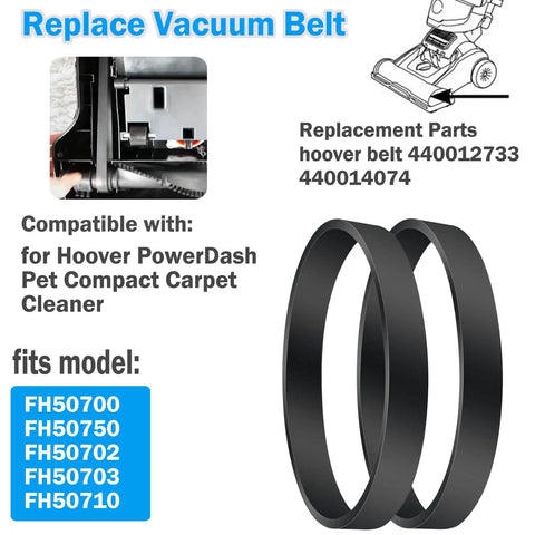 PowerDash Pet Compact Vacuum Belt Replacement Fits FH50700 FH50750 FH50702 FH50703 FH50710 440012733 440014074 rubber belts, 2-pack