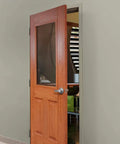 Wooden door partially open installed with Adjustable Two Way 2D Steel Hinge For Doors And Windows With Removable Pin In Rustic Umber Finish