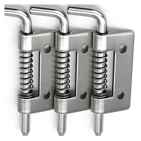 Spring Loaded Latch Pins For Cabinets Doors And Windows 10 Or 20 Pack Quick Install Fasteners Handy Small Hardware Pins For Furniture Assembly Secure Locking Connection Durable Household Hardware, close-up of three silver pins
