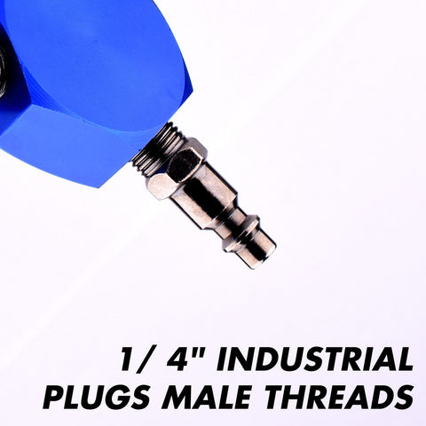 3 Way Air Splitter Manifold With Industrial Couplers And Plugs For Air Compressor Hose, showing 1/4 inch male threads