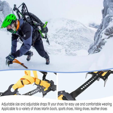 Grippy Anti Slip Ice Crampons With 10 Teeth Stainless Steel Snow Grips For Men And Women Tough Traction Spikes in use on snow
