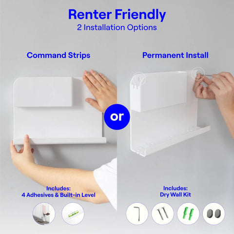 Game Changing Damage Free Wall Shelves For Dorm Room And Bedroom Side Table Storage Rack With Phone Holder Makeup Organizer Renter Approved No Drill Clean Setup White