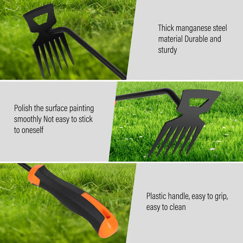 Portable Garden Weeder Tool With Six Tooth Weeder, Heavy Duty Manganese Steel Hand Weeding Tool with Rubber Grip