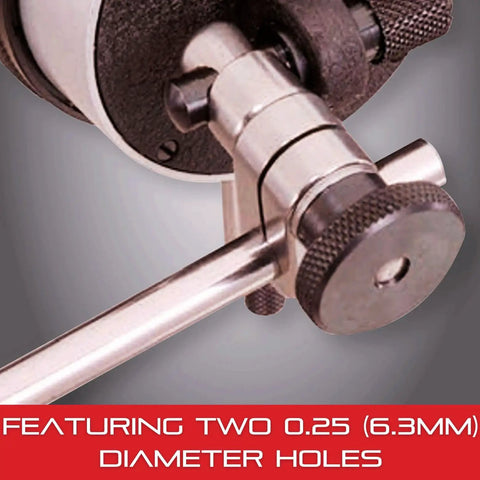 Pro Grade Magnetic Base Indicator Holder Snug With Dual 0.25 Inch Holes For Precision Measurements, close-up view