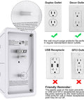 Image illustrating Six Outlet Wall Mount Extender With Three Sided Design And One Usb C Fast Charger Paired With A Soft LED Night Light.