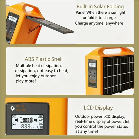 Hella Solid 200W Portable Solar Power Station With Built In Foldable Panel 12V 20Ah Lead Acid Battery showing solar panel and LCD display.