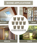 Ten Pack 56x20mm Wood Case Hinges for doors, windows, and skylights with screws, shown in use on various applications.