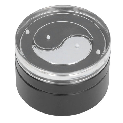 Top Shelf 58mm Bearing Rotation Coffee Distributor And Stainless Steel Tai Chi Needle Tool For Hella Even Espresso Powder Distribution With Smooth Operation For Home Barista Sessions, round black base with clear lid.