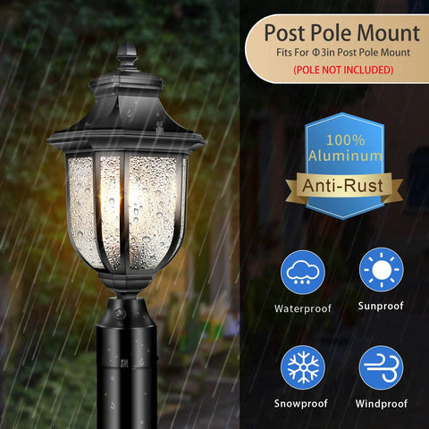 Dusk To Dawn Outdoor Post Light Hardwired 120V With Pier Mount Base Anti Rust Aluminum Waterproof Exterior Lamp in rain