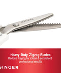 ProSeries 9 Inch Pinking Shears With No Fray Zigzag Edge Heavy Duty Stainless Steel Blades White Soft Grip Handle For Easy Pain-Free Fabric Cutting And Fray-Free Seams close-up
