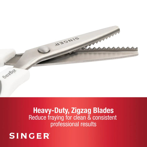 ProSeries 9 Inch Pinking Shears With No Fray Zigzag Edge Heavy Duty Stainless Steel Blades White Soft Grip Handle For Easy Pain-Free Fabric Cutting And Fray-Free Seams close-up