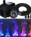 Submersible Fountain Pump With 400 GPH 1800 LPH, Ultra Quiet 25W, 12 LED Colorful Lights, 3 Nozzles, 6 Foot Cord for Fish Tanks