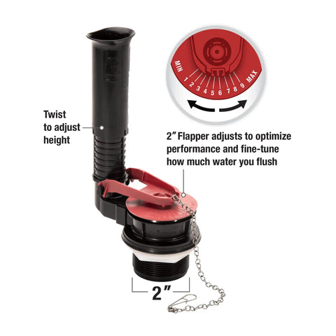 PerforMAX 2 Inch Everything Toilet Repair Kit adjustable flapper for water usage with 2-inch flush valve and chain
