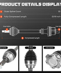 Diagram of Chevy CV Axle Shaft Assembly Front Left Or Right For AWD And 4WD Fits Avalanche Silverado 1500 with spline details
