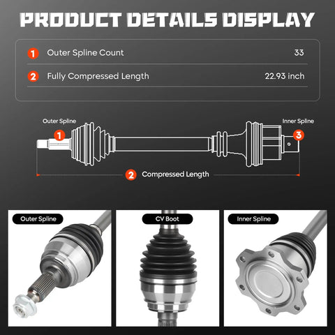 Diagram of Chevy CV Axle Shaft Assembly Front Left Or Right For AWD And 4WD Fits Avalanche Silverado 1500 with spline details