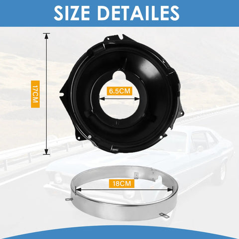28 Piece Headlamp Retaining Ring And Mounting Bucket Kit With Stainless Steel Sealed Beam Rings And Hardware Size Details