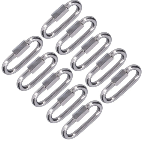 Stainless Steel Quick Link Connectors Set, Heavy Duty Threaded Carabiner Style Chain Links For Outdoor Gear, Camping, M4 Size