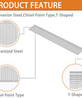 High Impact 18 Gauge Galvanized Brad Nails 3/8 Inch Length 4000 Count Box features galvanized steel, chisel point type, and T-shaped design.