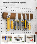 Magnetic Knife Holder For Wall And 16 Inch Acacia Wood Knife Strip with various tools attached, kitchen storage organizer.