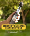 Handheld Heat Stress Monitor With WBGT Globe Temperature And Humidity Readouts For On Job Sites And Gyms in a person's hand