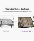 Comparison of backrest sizes on Three Seat Deluxe Outdoor Porch Swing With Weather Resistant Steel Frame Heavy Duty Construction Adjustable Tilt Canopy Beige Side Storage Pockets And Smooth Rocking Motion Supports Up To 750 Pounds, showing normal and upgraded larger size.