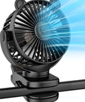 Portable Clip On Fan For Desk And Stroller, USB Rechargeable Mini Table Fan With 360 Degree Rotation, 3 Speeds on black clip mount