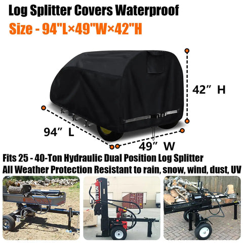 Beefy Waterproof Log Splitter Cover 1200D Oxford Cloth Weatherproof All Season Protector For 20 To 60 Ton Wood Splitters in black