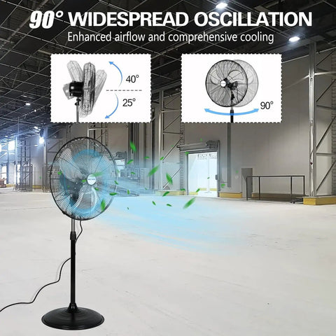 20 Inch High Velocity Pedestal Fan Two Pack With Aluminum Blades Beefy Industrial Oscillating Standing Fan 3 Speed PSC Motor
