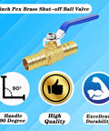 Hose Barb Ball Valve Kit Five Eighths Inch Shut Off Valve With Stainless Steel Clamps on a blue background showcasing features