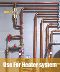 Copper piping system installed with 12 Pack 1/2 Inch Copper Press Fittings Kit with Pro Press couplings, elbows and tees for heating use.